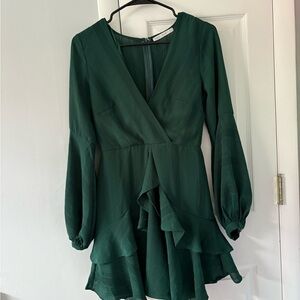 Emerald Green Fit and Flare Dress with Bishop Sleeves